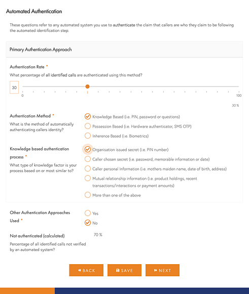 Automated Authentication Questions Screenshot